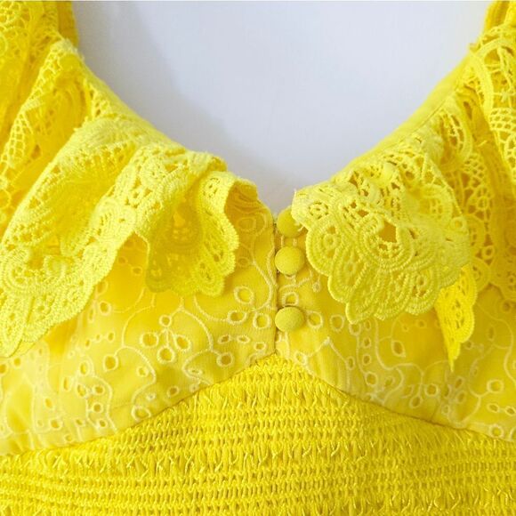 Alice+Olivia Bleeker Ruffled Lace Crop Top in Sunbeam NWOT - Picture 6 of 10